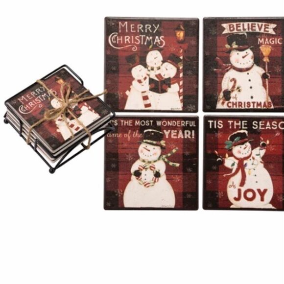 Snowman Coaster Set Christmas Holiday Decoration Primitives by Kathy NWT - Picture 7 of 7